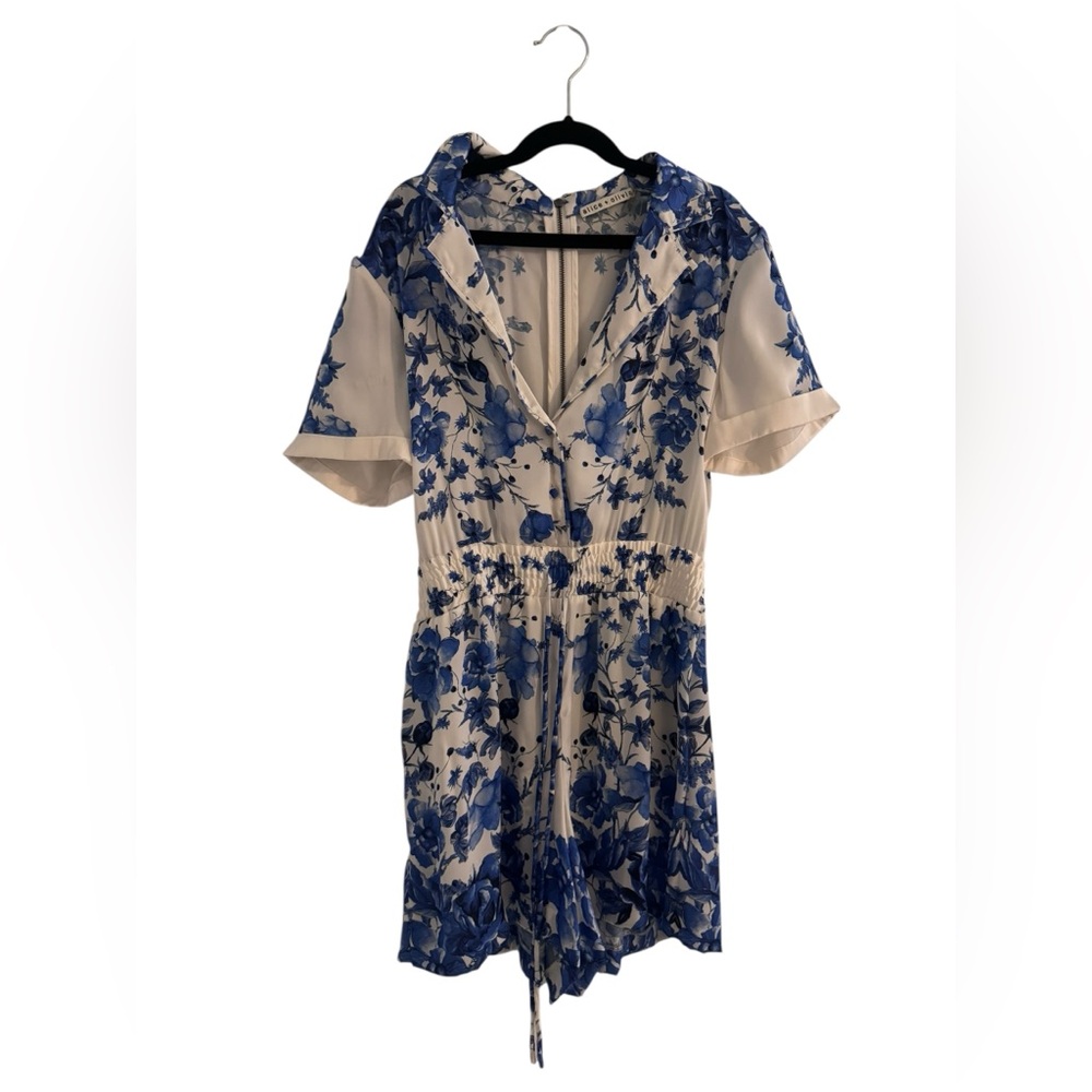 Alice + Olivia Leighton Blue White Floral Romper, Size US 2 - Picture 4 of 8